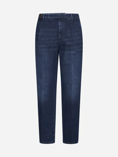 Shop Brunello Cucinelli Double Pleats Jeans In Dark Blue