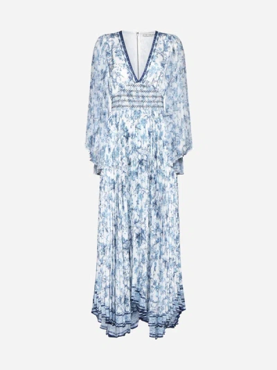 Shop Alice And Olivia Sion Print Pleated Maxi Dress In Je L'adore Spring Sky