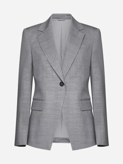 Shop Brunello Cucinelli Stretch Wool Single-breasted Blazer In Grey