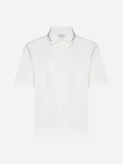 Shop Brunello Cucinelli Monile Cotton Polo Shirt In White