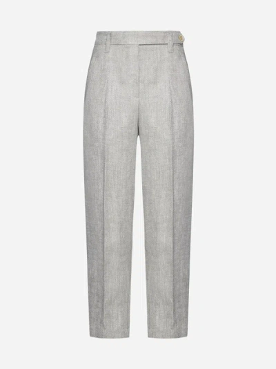 Shop Brunello Cucinelli Linen Trousers In Grey