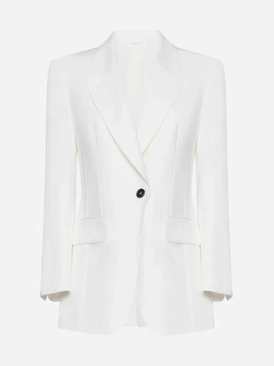 Shop Brunello Cucinelli Viscose And Linen Single-breasted Blazer In White