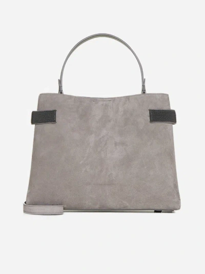 Shop Brunello Cucinelli Suede Large Handbag In Mud