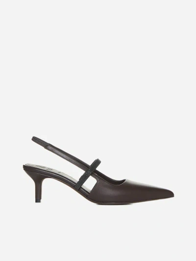 Shop Brunello Cucinelli Leather Slingback Pumps In Brown