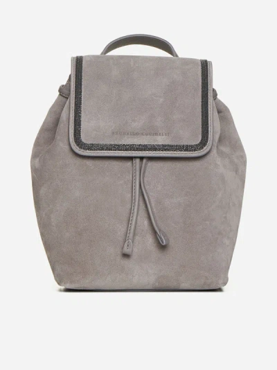 Shop Brunello Cucinelli Suede And Leather Backpack In Mud