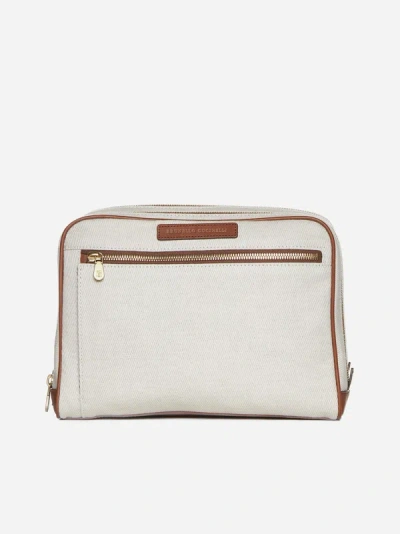 Shop Brunello Cucinelli Canvas Toiletry Bag In Natural