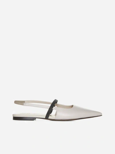 Shop Brunello Cucinelli Leather Flat Slingback Pumps In Ivory