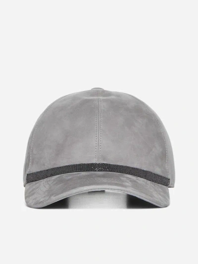 Shop Brunello Cucinelli Suede Baseball Cap In Grey