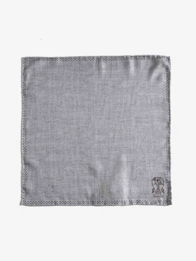 Shop Brunello Cucinelli Logo Silk Pochette In Grey,navy