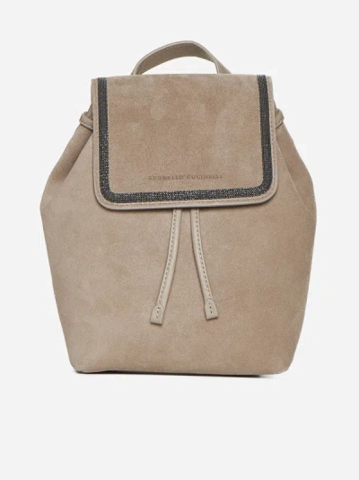 Shop Brunello Cucinelli Suede And Leather Backpack In Beige