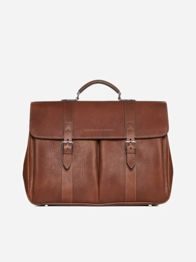 Shop Brunello Cucinelli Leather Briefcase In Brown