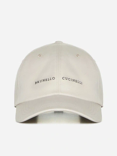 Shop Brunello Cucinelli Logo Cotton Baseball Cap In Ivory