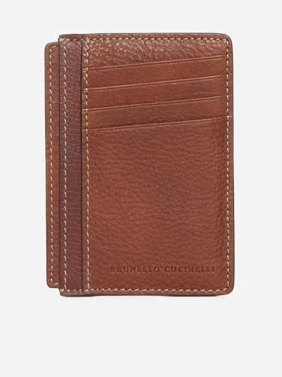 Shop Brunello Cucinelli Leather Card Holder In Brown