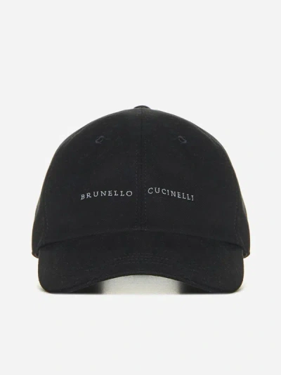 Shop Brunello Cucinelli Logo Cotton Baseball Cap In Black