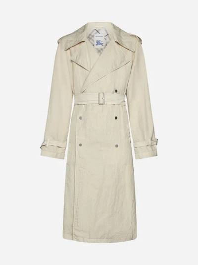 Shop Burberry Double-breasted Nylon Trench Coat In Soap