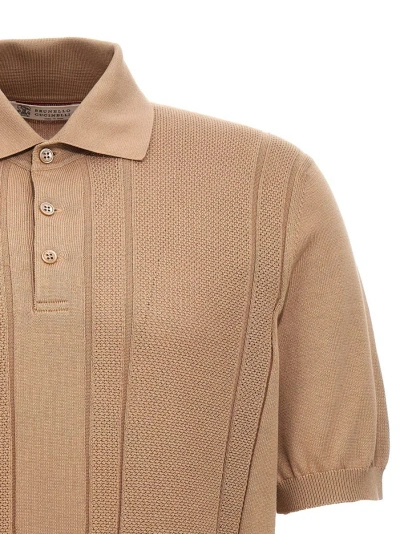 Shop Brunello Cucinelli Cotton Knit Polo Shirt In Beige