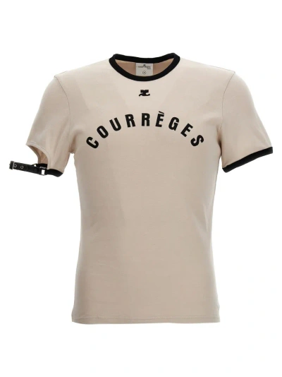 Shop Courrèges Logo Print T-shirt In White/black