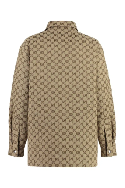Shop Gucci Cotton Shirt Model Jacket In Beige
