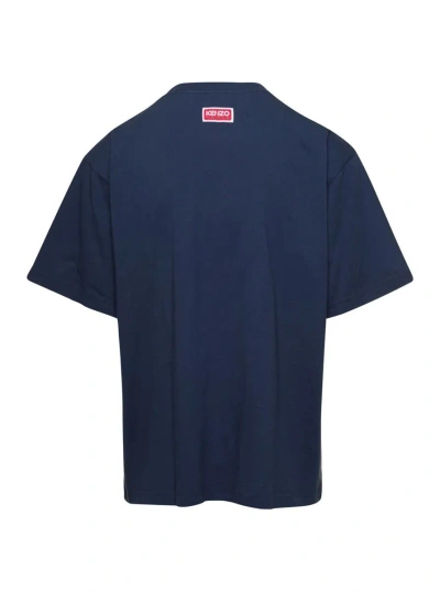 Shop Kenzo Blue Oversize T-shirt With Printed Logo In Cotton Man