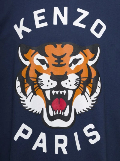Shop Kenzo Blue Oversize T-shirt With Printed Logo In Cotton Man