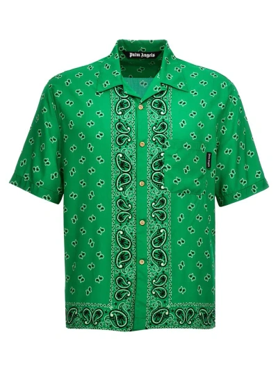 Shop Palm Angels 'paisley Bowling' Shirt In Green