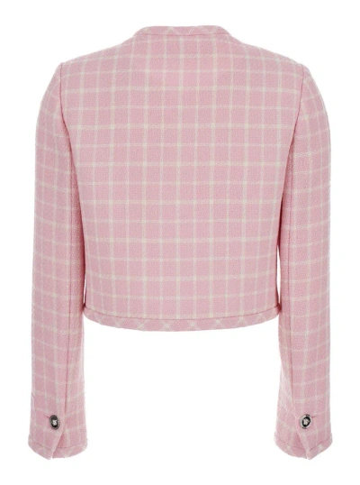 Shop Versace Pink Checked Tweed Jacket With Medusa Head Buttons In Wool Blend Woman