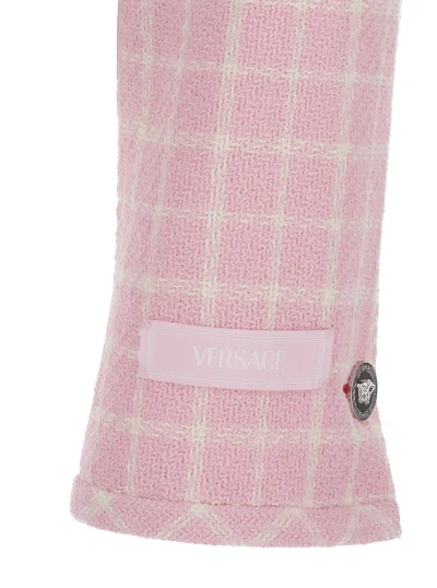 Shop Versace Pink Checked Tweed Jacket With Medusa Head Buttons In Wool Blend Woman