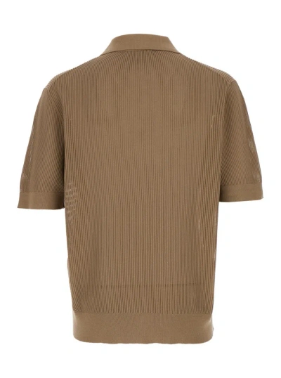 Shop Dolce & Gabbana Beige Open-work V Neck Polo Shirt In Cotton Man