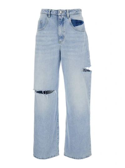 Shop Icon Denim 'poppy' Light Blue Wide Jeans With Cut-out In Cotton Denim Woman