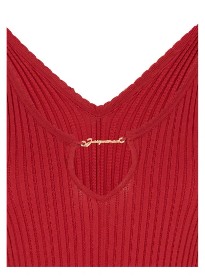 Shop Jacquemus Red 'la Mini Robe Pralù' Mini Dress In Viscose Woman