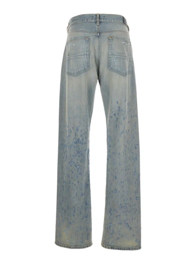 Shop Amiri Light Blue Destroyed Straight Jeans With Cut-out In Cotton Denim Man