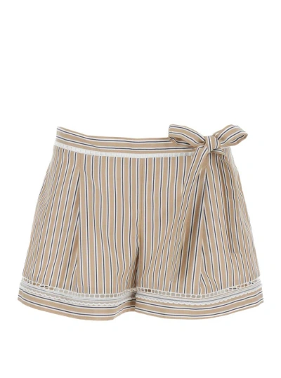 Shop Alberta Ferretti Beige Striped Shorts In Cotton Woman