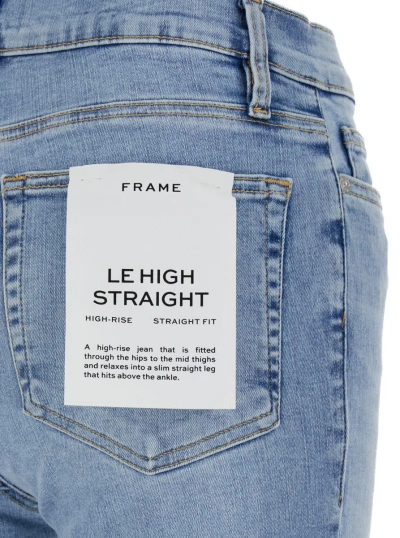 Shop Frame 'le High Straight' Light Blue Jeans With Contrasting Stitching In Cotton Blend Woman