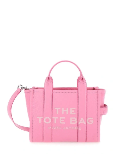 Shop Marc Jacobs 'the Mini Tote Bag' Pink Shoulder Bag With Logo In Grained Leather Woman