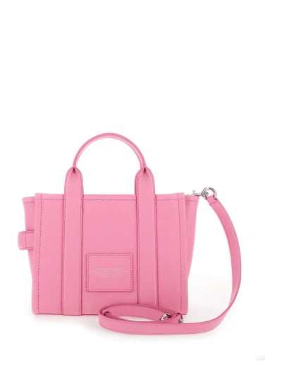 Shop Marc Jacobs 'the Mini Tote Bag' Pink Shoulder Bag With Logo In Grained Leather Woman