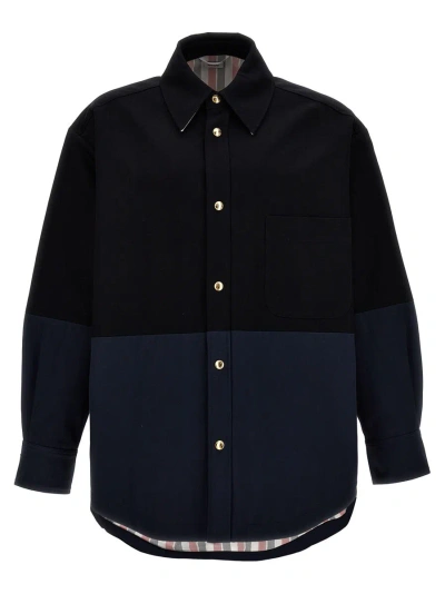 Shop Thom Browne 'combo Snap' Overshirt In Blue