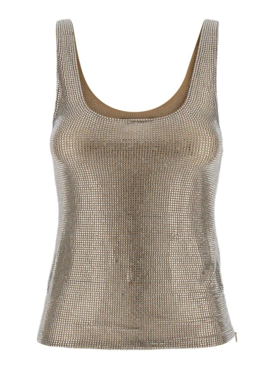 Shop Giuseppe Di Morabito Silver/clear Beige Crystals Decoration Wide Neck Tank Top In Women's Technical Fabric In Grey