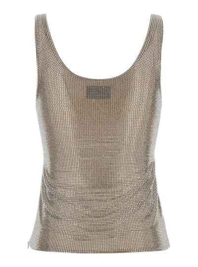 Shop Giuseppe Di Morabito Silver/clear Beige Crystals Decoration Wide Neck Tank Top In Women's Technical Fabric In Grey