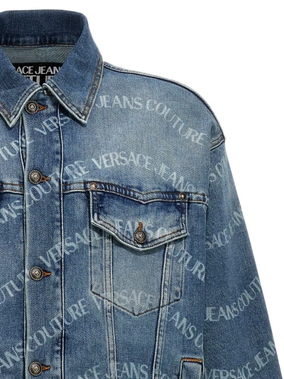Shop Versace Jeans Couture Logo Print Denim Jacket In Blue