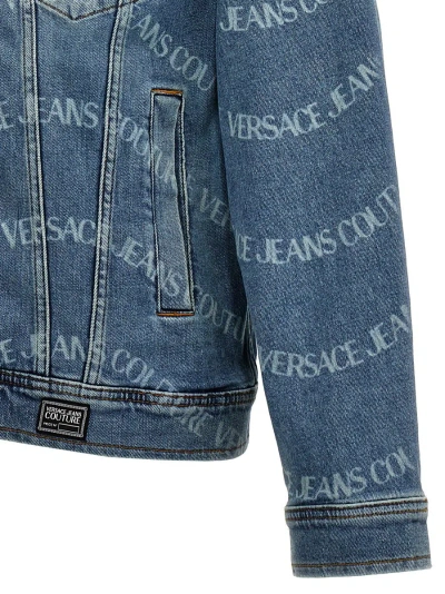 Shop Versace Jeans Couture Logo Print Denim Jacket In Blue