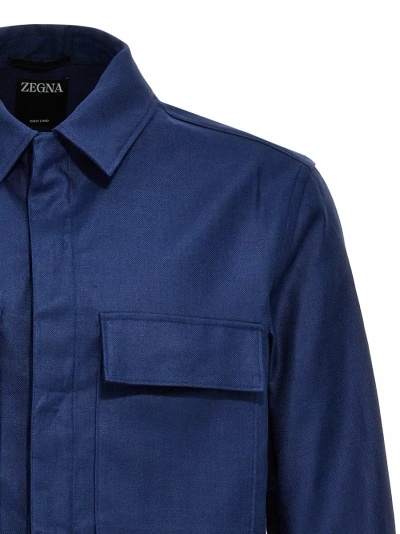 Shop Zegna Linen Jacket In Blue