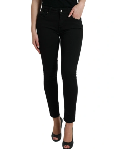 Shop Dolce & Gabbana Black Cotton Mid Waist Skinny Denim Jeans