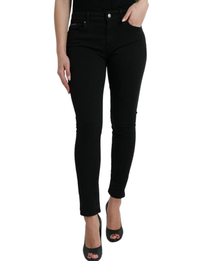 Shop Dolce & Gabbana Black Cotton Mid Waist Skinny Denim Jeans
