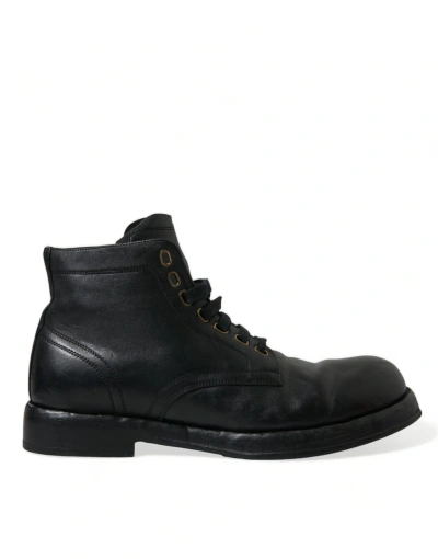 Shop Dolce & Gabbana Black Leather Perugino Ankle Boots Shoes