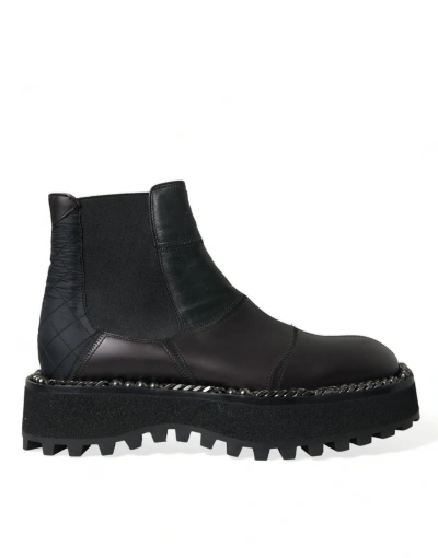 Shop Dolce & Gabbana Black Leather Slip On Stretch Chelsea Boots Shoes