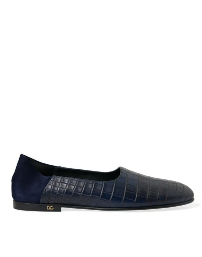 Shop Dolce & Gabbana Blue Crocodile Leather Loafers Slip On Shoes