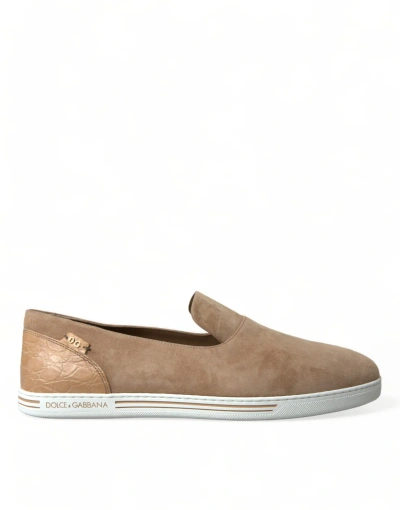 Shop Dolce & Gabbana Beige Suede Caiman Men Loafers Slippers Shoes