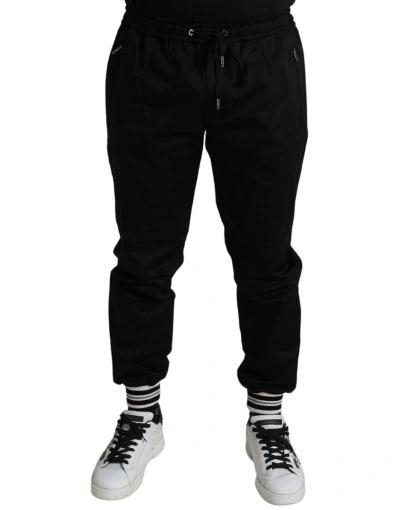 Shop Dolce & Gabbana Black Cotton Blend Skinny Jogger Pants