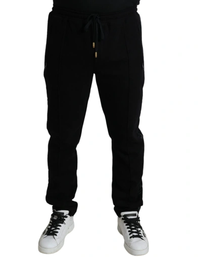 Shop Dolce & Gabbana Black Cotton Skinny Jogger Sweatpants Pants