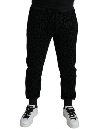 Shop Dolce & Gabbana Black Leopard Cotton Slim Fit Jogger Pants